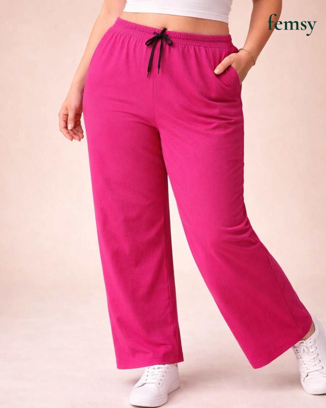 Femsy Women’s Cotton Knitted Lounge Pants – Relaxed Straight-Leg Comfort with Pocket