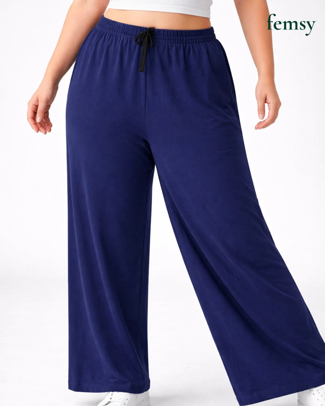 Femsy Women’s Cotton Knitted Lounge Pants – Relaxed Straight-Leg Comfort with Pocket