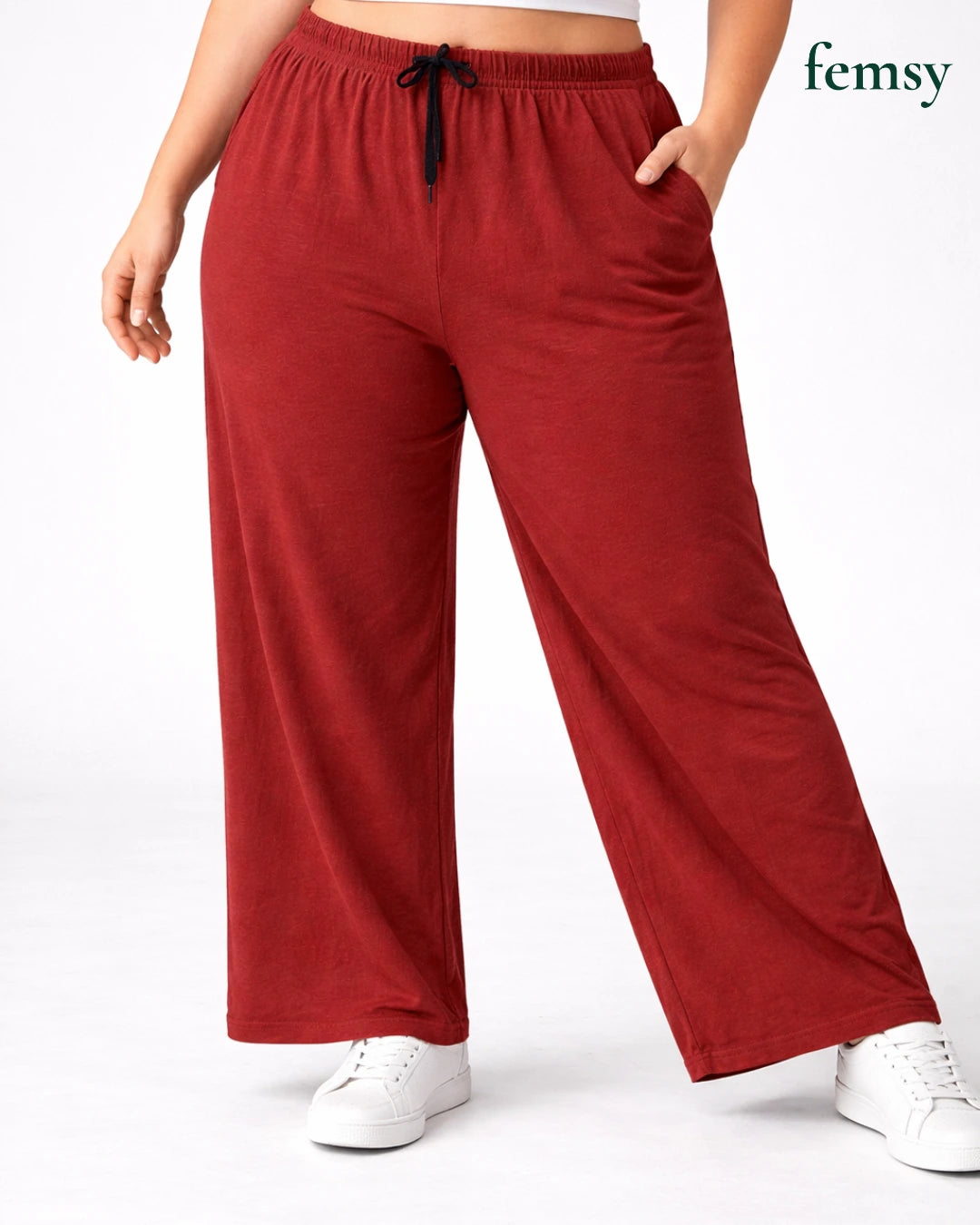 Femsy Women’s Cotton Knitted Lounge Pants – Relaxed Straight-Leg Comfort with Pocket