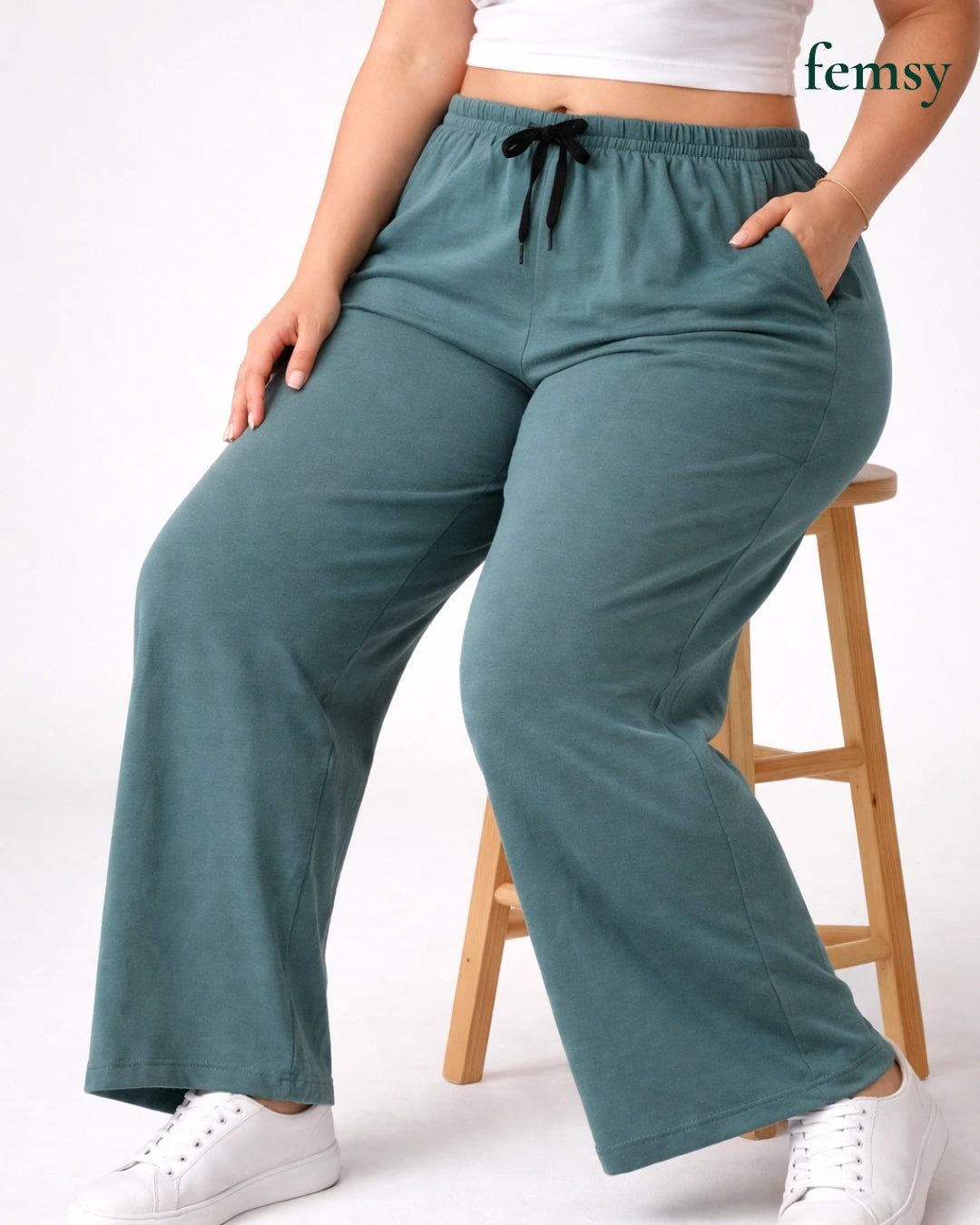 Femsy Women’s Cotton Knitted Lounge Pants – Relaxed Straight-Leg Comfort with Pocket