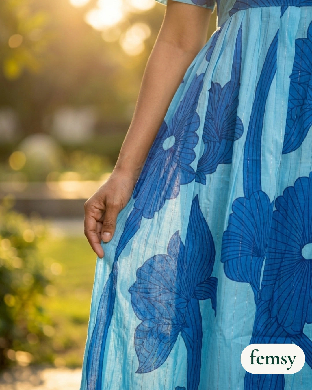 Femsy Two-Tone Cotton Lurex Floral Maxi Dress for Women